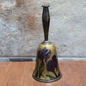 Vintage Solid Brass Bell Cloisonne Enamel Flower Design